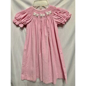 Castles & Crowns Girls Dress 4T Pink Corduroy Smocked Lambs Sheep Easter